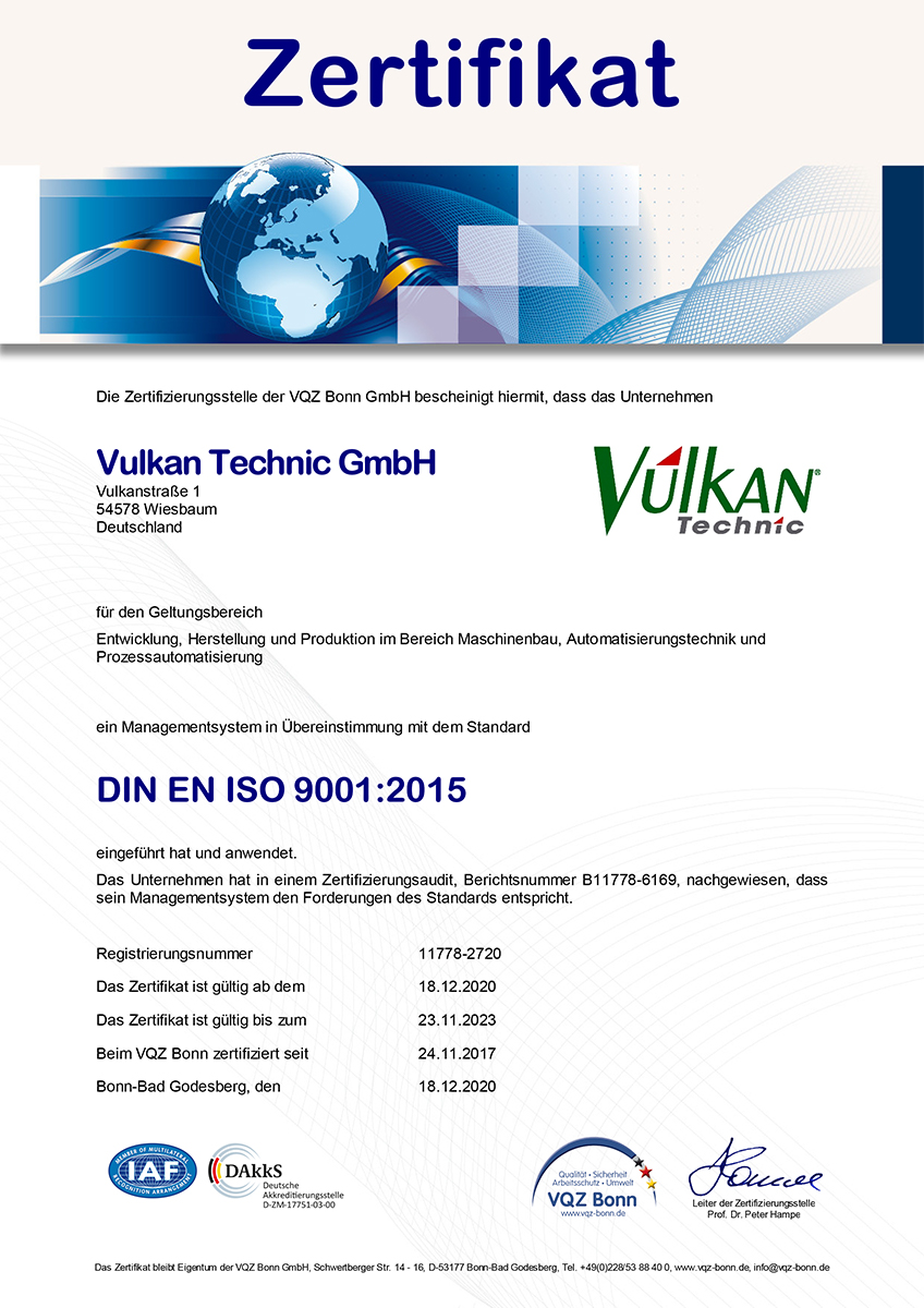 Certificate VQZ Bonn ISO 9001:2015
