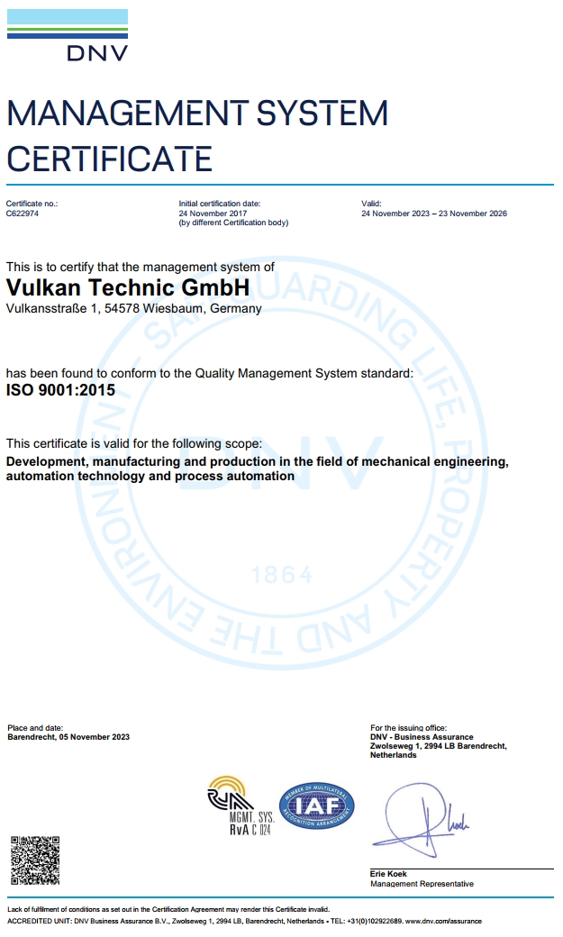 Certificate DNV DIN ISO 9001:2015
